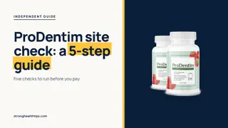 Official ProDentim site check guide: five-step headline beside a two-bottle ProDentim package photo on a navy panel