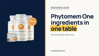 Phytomem One ingredients list in one table: headline beside the three-bottle Phytomem One package on a navy panel