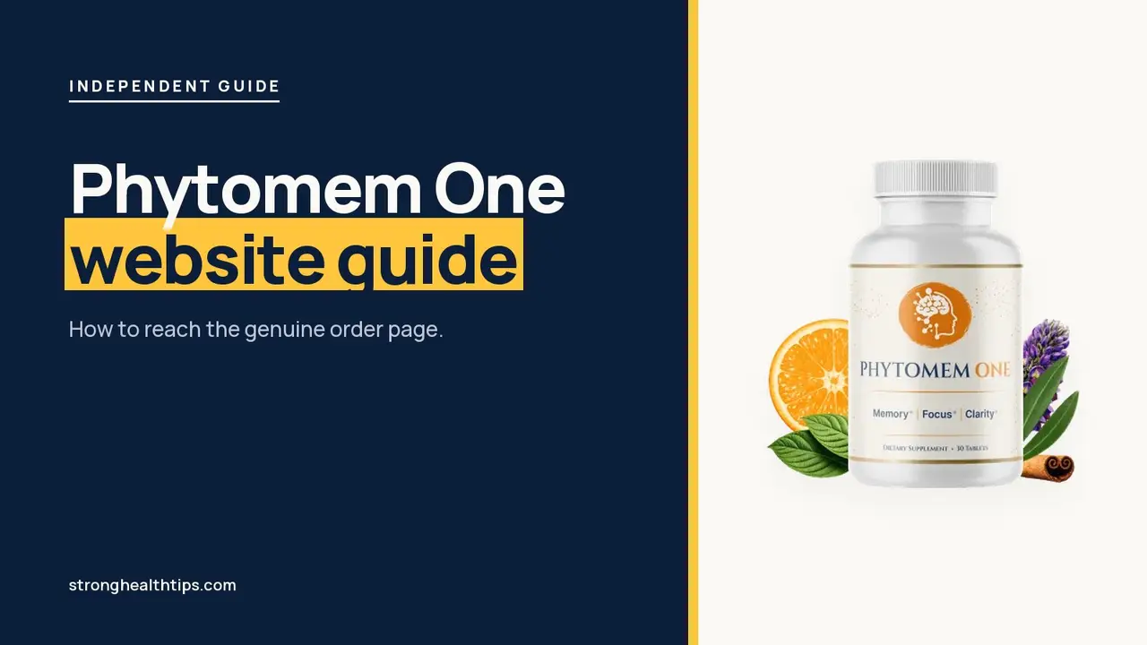 Phytomem One official website guide: headline beside the Phytomem One bottle on a navy panel with a yellow edge