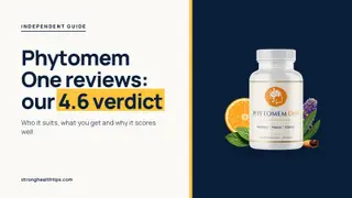 Phytomem One reviews: headline beside the Phytomem One bottle on a navy panel with a yellow edge
