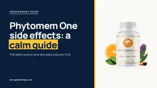Phytomem One side effects calm guide: headline beside the Phytomem One bottle on a navy panel with a yellow edge