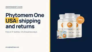 Phytomem One USA: shipping and returns headline beside the three-bottle Phytomem One package on a navy panel