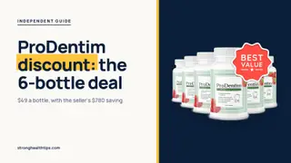 ProDentim discount: headline beside the six-bottle ProDentim package photo with a best value badge on a navy panel