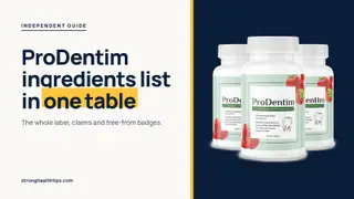 ProDentim ingredients list: headline about the complete label in one table beside a three-bottle ProDentim package photo