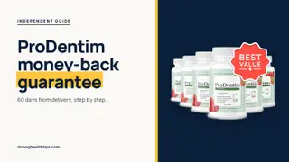 ProDentim money-back guarantee: 60-day refund headline beside the six-bottle ProDentim package photo on navy