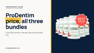 ProDentim price: headline beside the six-bottle ProDentim package photo with a best value badge on a navy panel