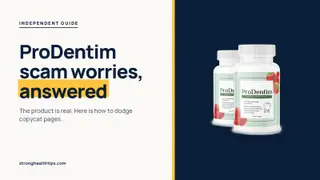 ProDentim scam worries answered: headline beside a two-bottle ProDentim package photo on a navy panel
