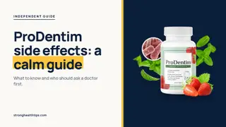 ProDentim side effects calm guide: headline beside a ProDentim bottle with strawberries and fresh mint on a navy panel