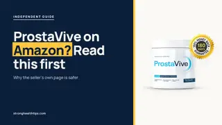 ProstaVive on Amazon: headline beside a ProstaVive tub on a navy panel with a yellow edge