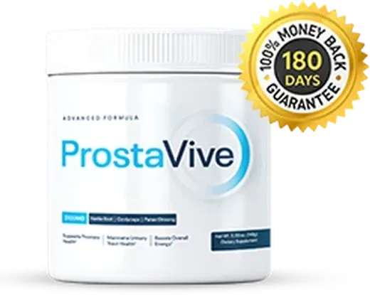 ProstaVive tub, Advanced Formula, 5.29 oz powder drink mix, dietary supplement, with a 180-day guarantee seal