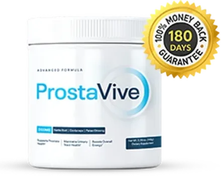 ProstaVive tub, Advanced Formula, 5.29 oz powder drink mix, dietary supplement, with a 180-day guarantee seal