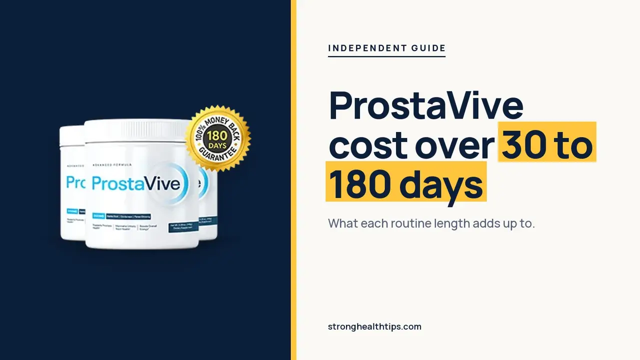 ProstaVive cost: headline beside the three-tub ProstaVive package on a warm white panel with a yellow bar