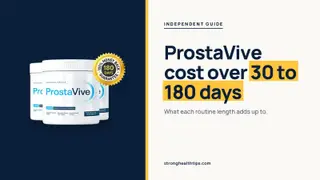 ProstaVive cost: headline beside the three-tub ProstaVive package on a warm white panel with a yellow bar