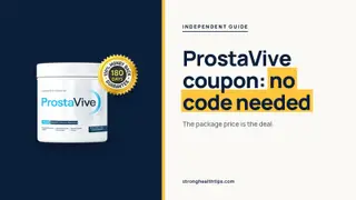 ProstaVive coupon code: headline beside the six-tub ProstaVive package on a warm white panel with a yellow bar