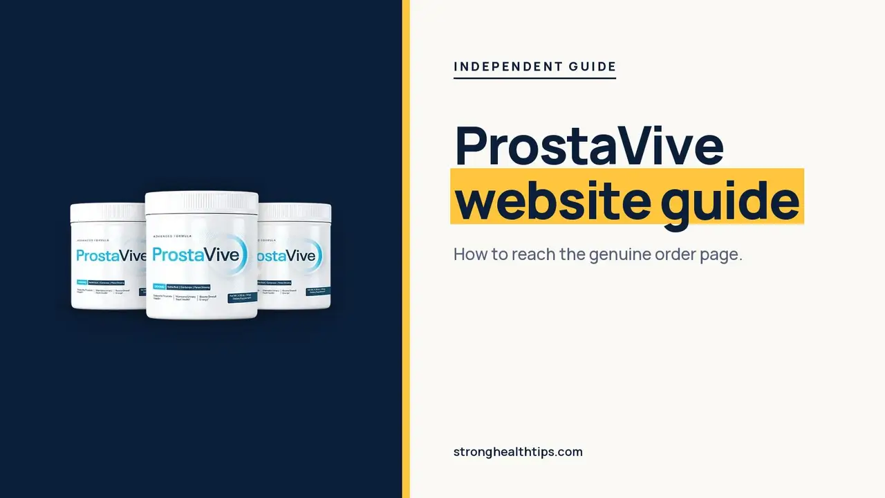 ProstaVive official website: headline beside a ProstaVive tub on a warm white panel with a yellow bar