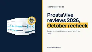 ProstaVive reviews 2026: headline beside the six-tub ProstaVive package on a navy panel with a yellow edge