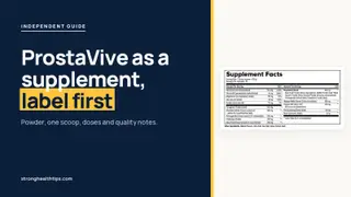 ProstaVive supplement reviews: headline beside a ProstaVive tub on a navy panel with a yellow edge