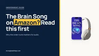 The Brain Song Amazon question: headline about buying from the seller beside a phone showing The Brain Song audio on cream