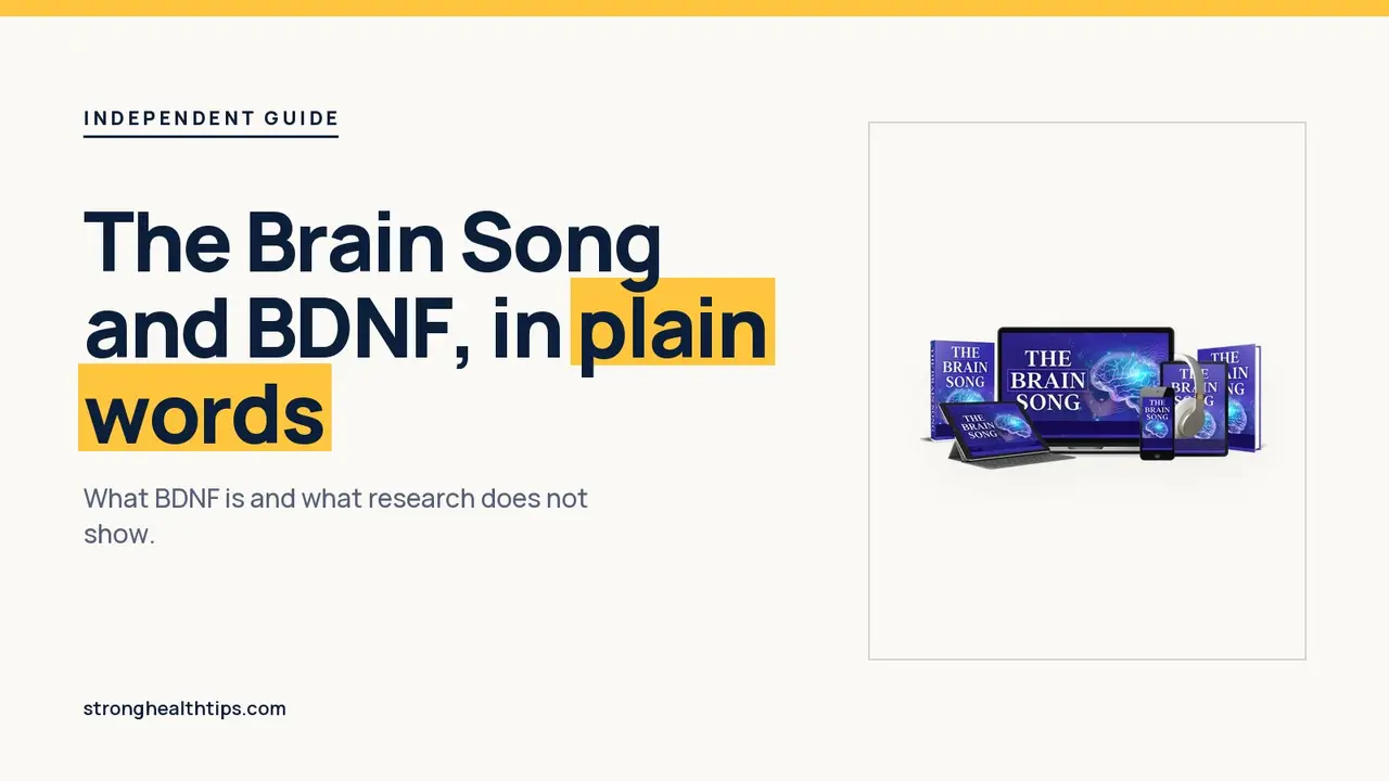 The Brain Song BDNF explainer: headline about brain-derived neurotrophic factor beside a phone with The Brain Song audio
