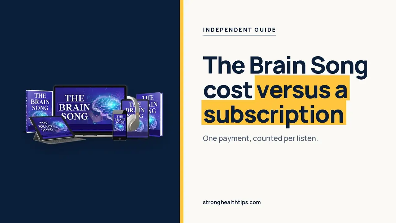 The Brain Song cost: one payment versus monthly subscriptions headline on navy beside a phone with The Brain Song audio