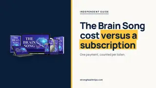 The Brain Song cost: one payment versus monthly subscriptions headline on navy beside a phone with The Brain Song audio