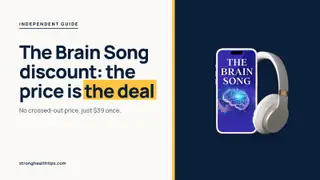 The Brain Song discount guide: headline about the $39 deal beside The Brain Song audio on a phone with a yellow highlight