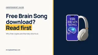 The Brain Song free download guide: headline about free copies on cream beside The Brain Song audio on a phone and navy panel