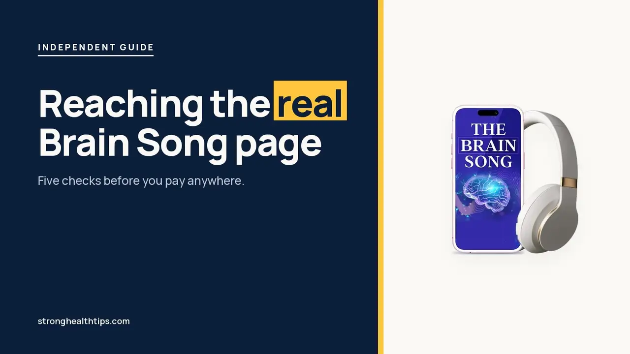The Brain Song official website guide: headline about the genuine order page beside The Brain Song audio on a phone
