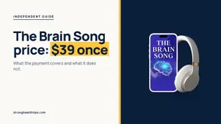 The Brain Song price: $39 one-time headline beside a phone with The Brain Song audio on a cream and navy layout