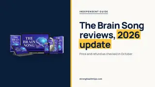The Brain Song reviews 2026: October update headline beside a phone with The Brain Song audio on a warm white panel