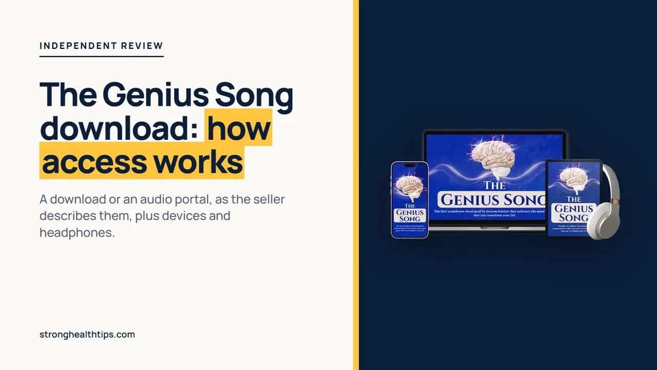 The Genius Song download: product mockup of the audio track on a navy panel