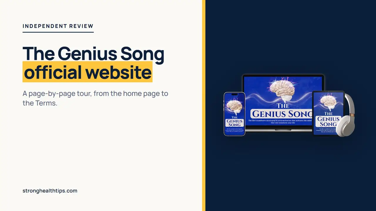 The Genius Song official website: headline beside a device mockup of the audio track on a navy panel