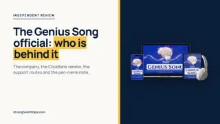 The Genius Song official seller explained: headline on cream beside a product mockup of the audio track on a navy panel