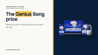 The Genius Song price: a headline about the $39 one-time price beside a device mockup of the audio track on a navy panel