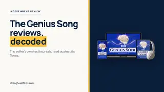 The Genius Song reviews: mockup of the audio track on a navy panel