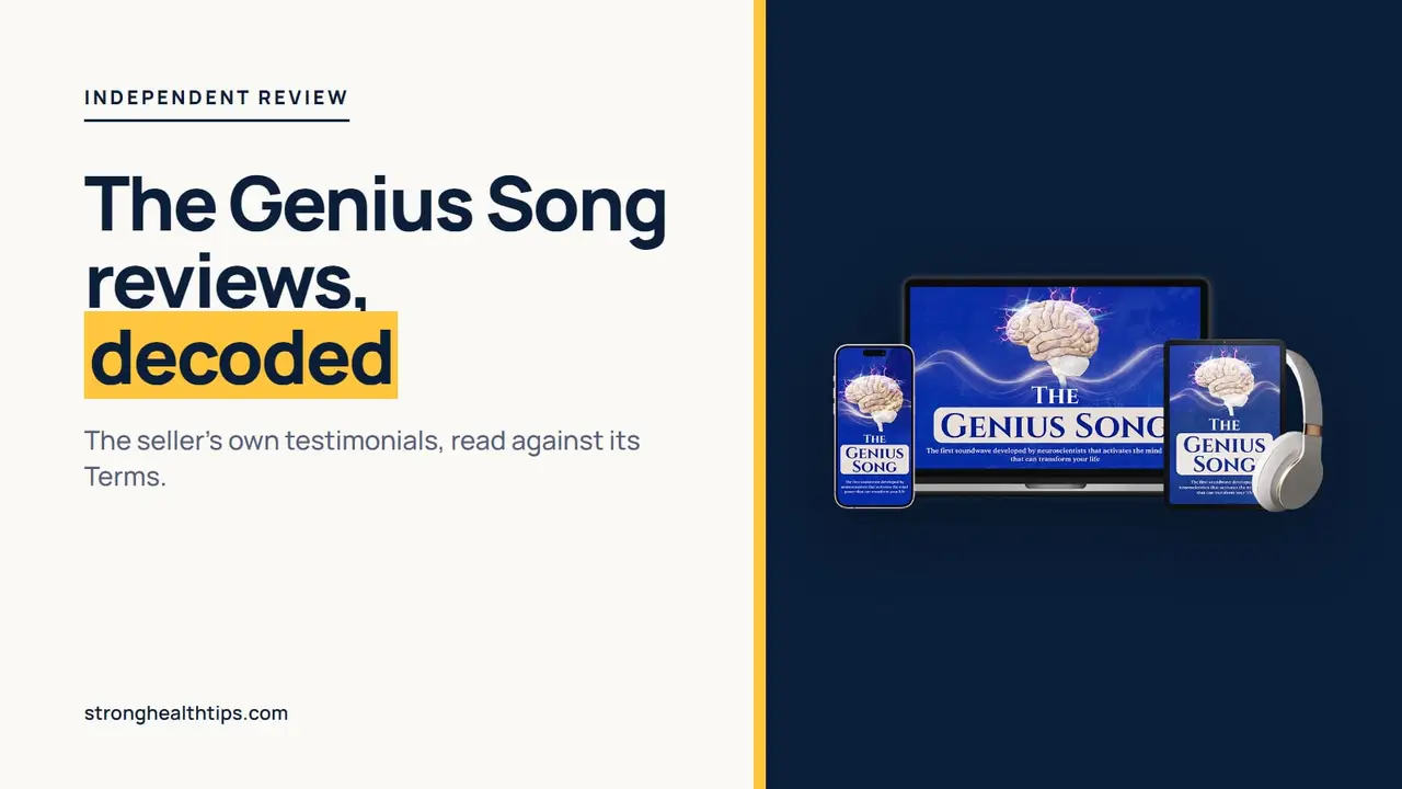 The Genius Song reviews: mockup of the audio track on a navy panel
