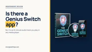 The Genius Switch app: product mockup of The Genius Switch audio track on a navy panel