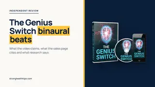 The Genius Switch binaural beats: product mockup of The Genius Switch audio track on a navy panel