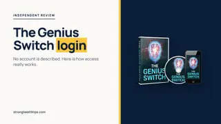 The Genius Switch login: headline beside a product mockup of The Genius Switch audio track on a navy panel