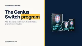 The Genius Switch program: headline beside a product mockup of The Genius Switch audio track on a navy panel