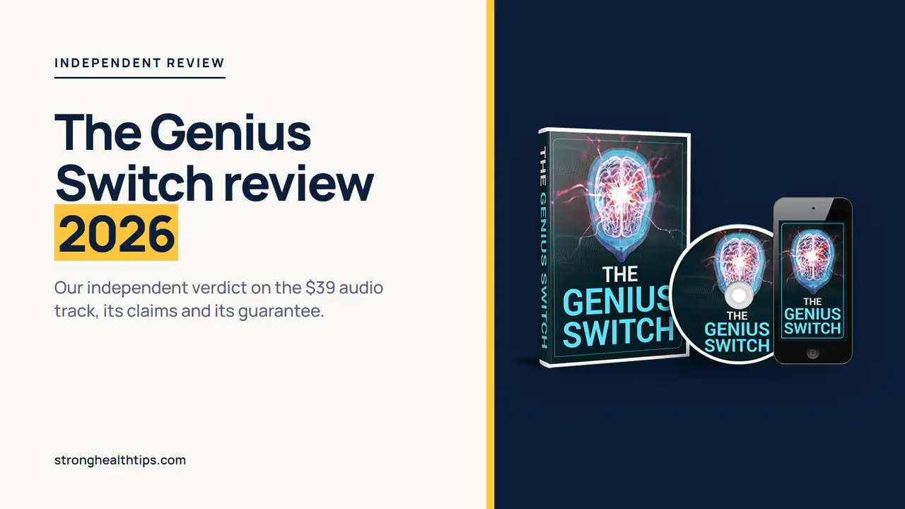 The Genius Switch review 2026: product mockup of The Genius Switch audio track on a navy panel