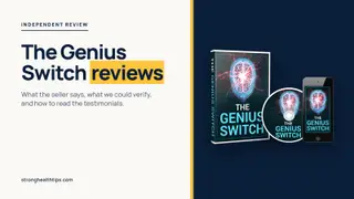 The Genius Switch reviews: product mockup of The Genius Switch audio track on a navy panel