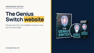 The Genius Switch website: product mockup of The Genius Switch audio track on a navy panel