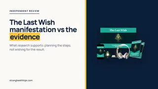 The Last Wish manifestation claims vs the evidence: a headline on cream beside the seller's product mockup on a navy panel