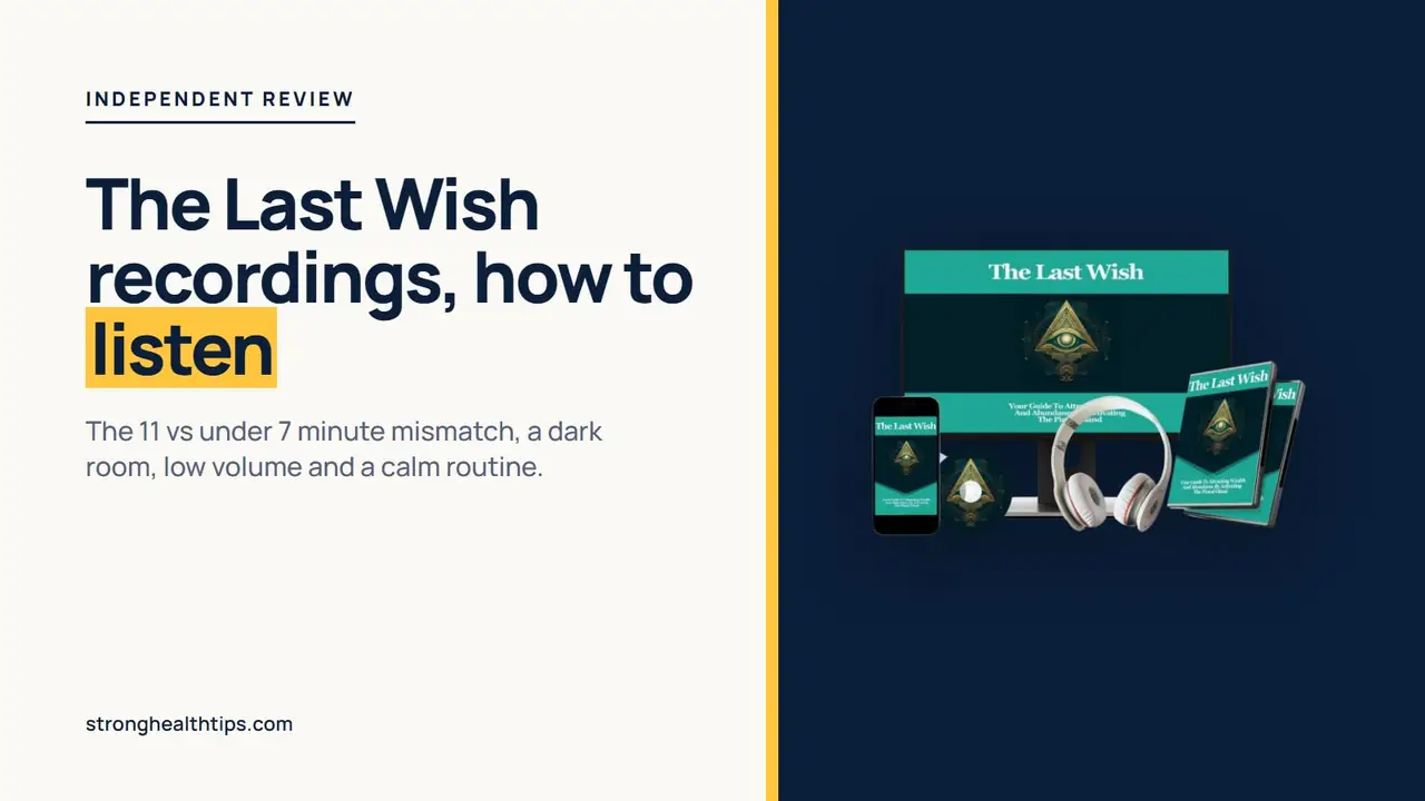 The Last Wish recordings: seller's mockup of a monitor, phone, headphones and disc cases on a navy panel
