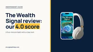 The Wealth Signal review: headline with our 4.0 score beside the phone and headphones mockup on a cream and navy layout