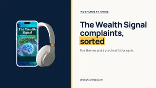 The Wealth Signal reviews and complaints: five themes headline beside the phone and headphones mockup on navy