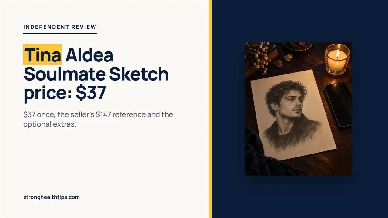 Tina Aldea Soulmate Sketch price: a headline showing $37 one time beside our own pencil-style sketch on a navy panel