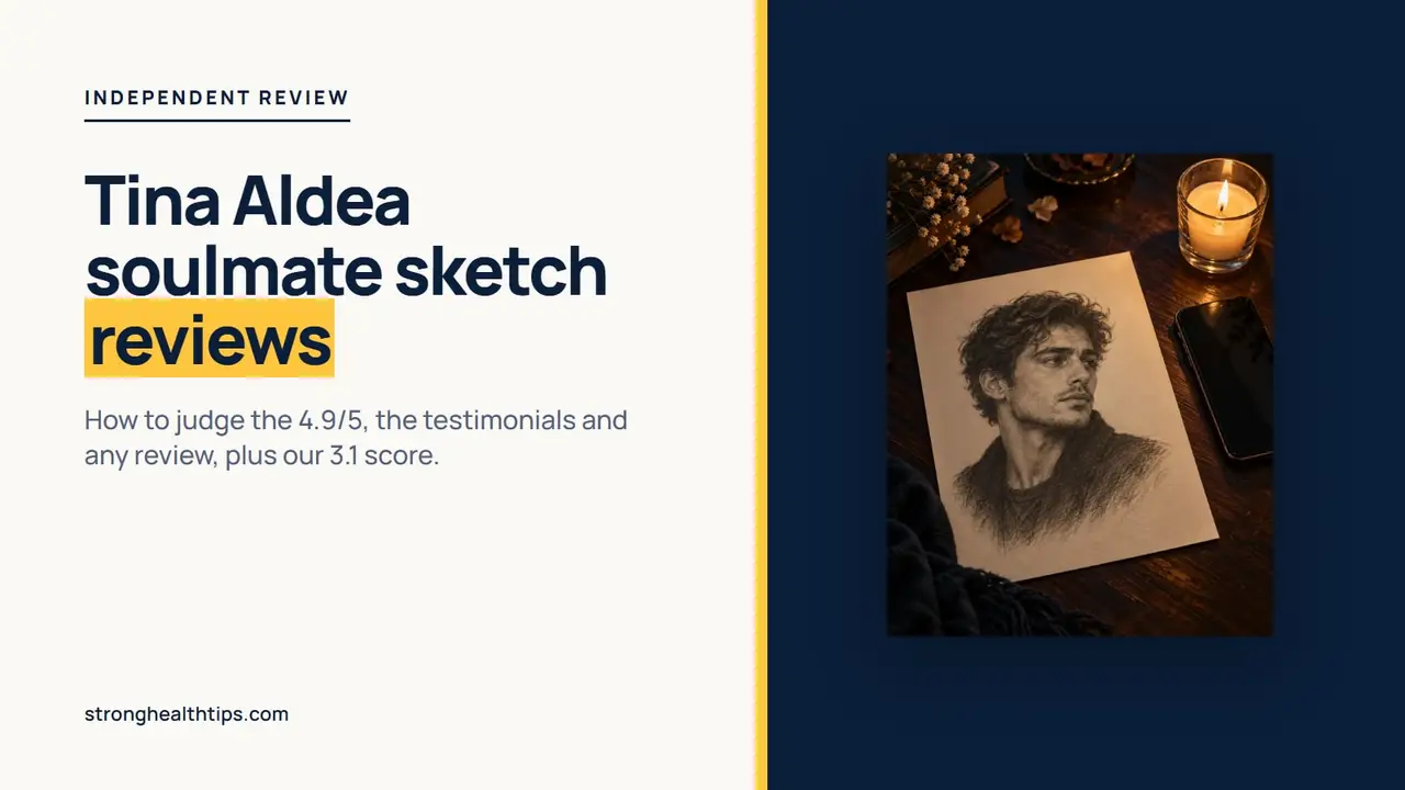 Tina Aldea Soulmate Sketch reviews: pencil-style sketch of a fictional man's face on a candlelit wooden desk with a phone