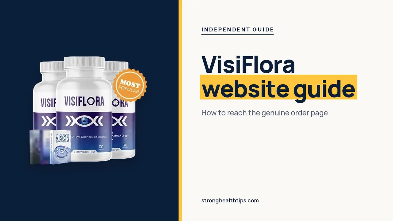 VisiFlora official website: headline beside the single VisiFlora bottle on a navy panel with a yellow edge